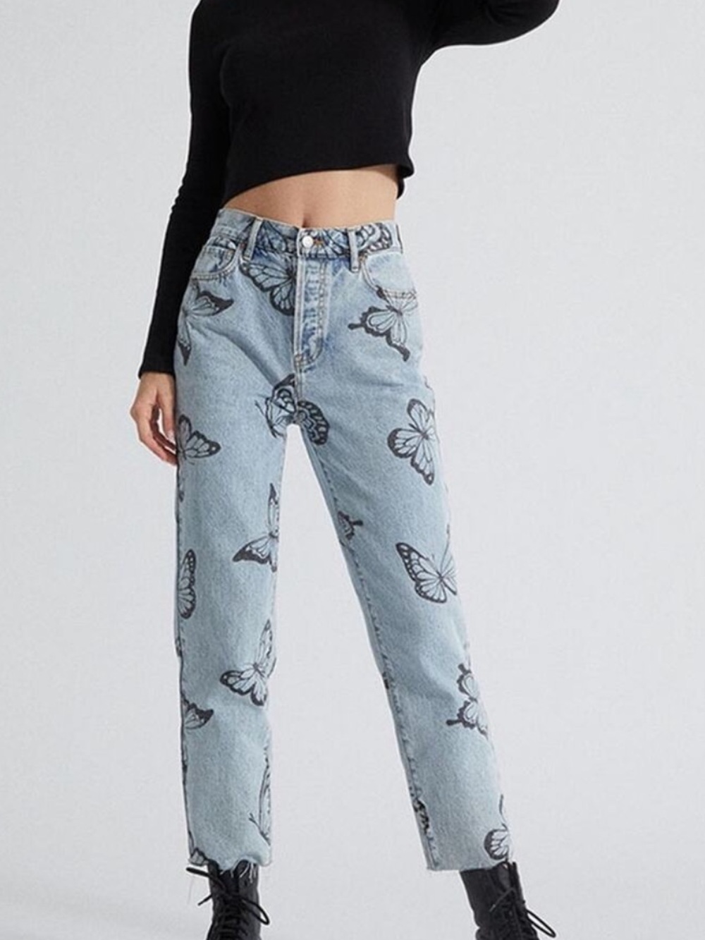 Pacsun Butterfly Print Light Blue High-Rise Jeans